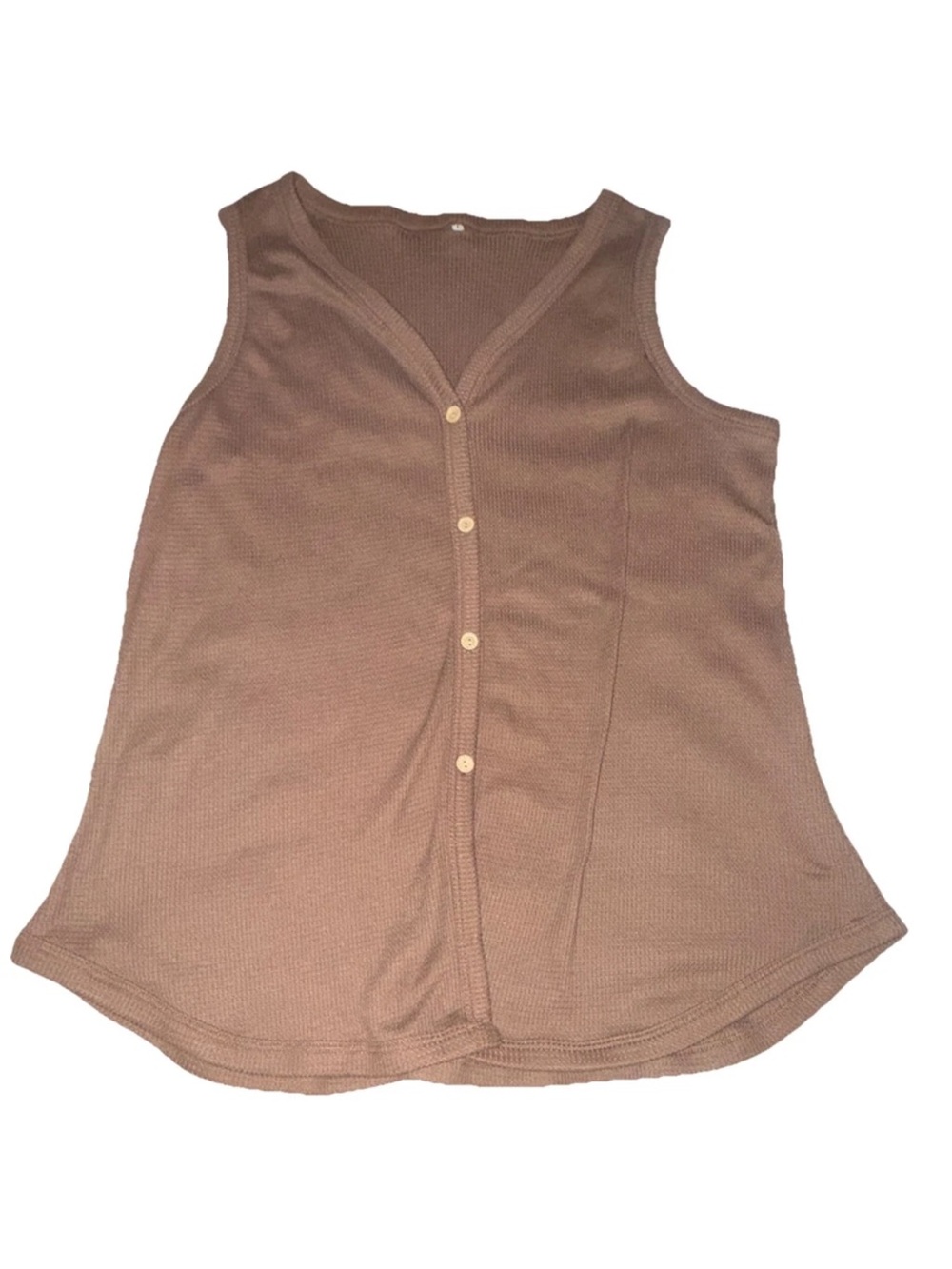 Button-Front V-Neck Knit Tank Top in Light Brown
